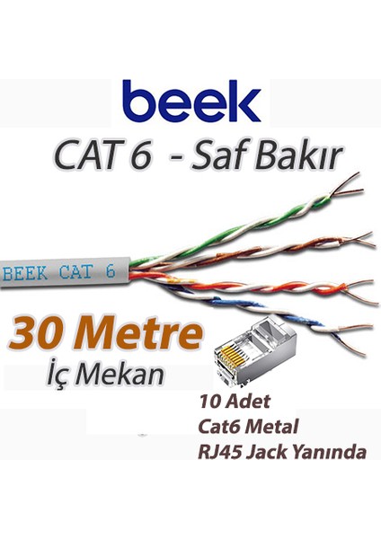 Cat6 30 Metre U-Utp Iç Mekan Saf Bakır Data Kablosu 4X2X23 Awg Lszh (Low Smoke Zero Halogen) fiyatları