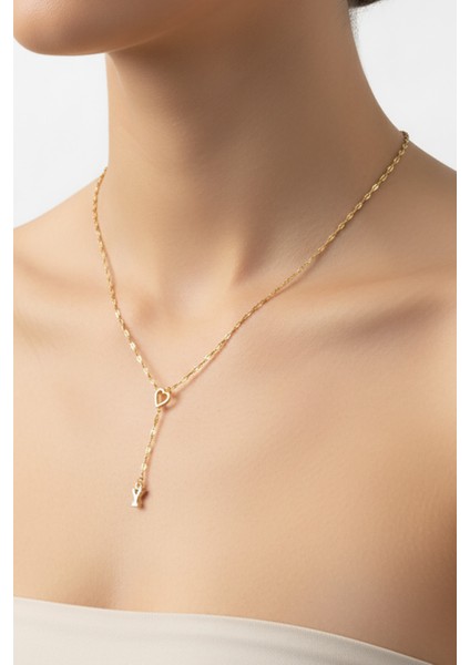 Y Harfi 316L Paslanmaz Çelik Kolye Kalpli Dekolte Yeni Sezon Kişiye Özel Kolye Hediye Kutulu