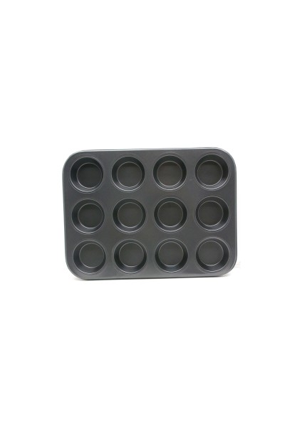 12 Gözlü Metal - Siyah Düz Muffın Kalıp (5067)