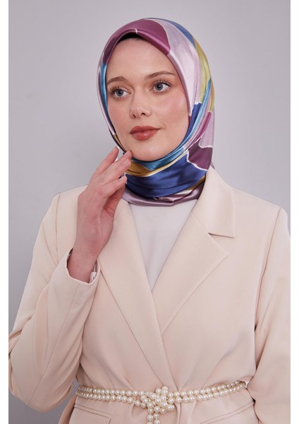 Lila Geometrik Desen Kristal Eşarp modelleri