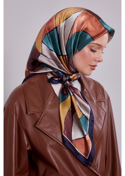 Lacivert Geometrik Desen Kristal Eşarp