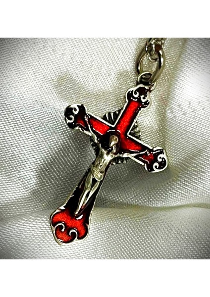 Kırmızı Mineli Katolik Haç Kolye fiyatları