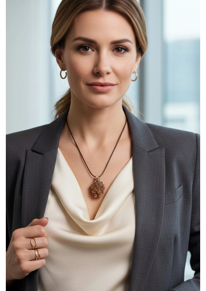 Doğal Aragonit Kristali Bakır Malzemeli Unisex Kolye 241-1