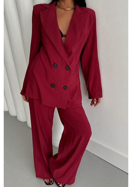Modal 4 Düğme Astarsız Ceket - Pantolon Takım - Bordo modelleri