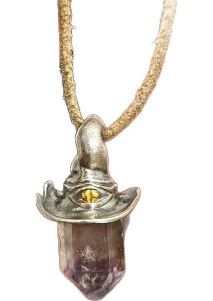 Retro Tarz Doğal Mor Ametist Altıgen Sütun Cadı Şapkası Kolye (Yurt Dışından)