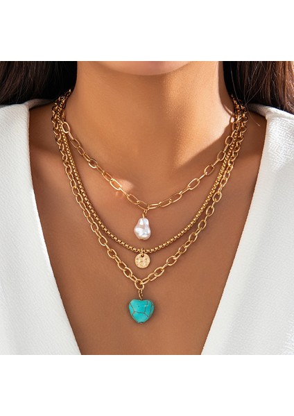 Kişisel Kolye, Turkuaz Taşlı Moda Kolye (Yurt Dışından)