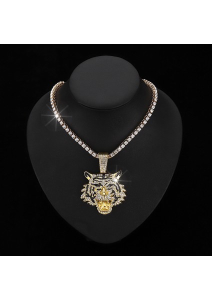 Yeni Alaşım 3D Tam Elmas Kaplan Kolye Küpe, Kuba Tarzı Erkek Hip-Hop Tarzı Havalı Niche Kaplan Takısı (Yurt Dışından)