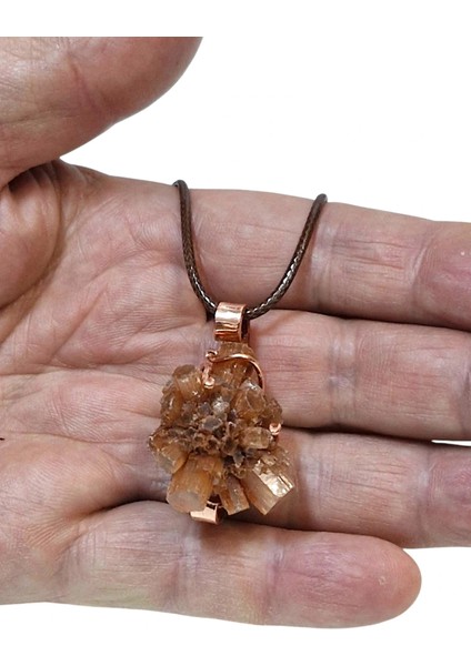 Doğal Aragonit Kristali Bakır Malzemeli Unisex Kolye 241-1 indirimleri