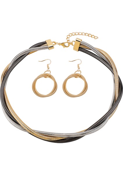 A Tılı Kişilik Yılan Kemikli Çok Katmanlı Üç Hatlı Sarılı Halka Pank Metali Kolye Küpe Seti (Yurt Dışından)