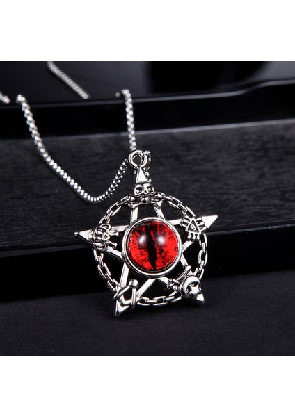 Beşgen Yıldız Turkuaz Şeytan Gözü Kolye Punk Sihirli Kafatası Kolye Bileklik (Yurt Dışından)