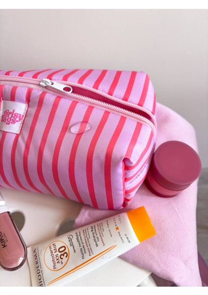 Pembe Çizgili Sıvı Geçirmez Makyaj Çantası Plaj Havuz Kozmetik Çantası Yıkanabilir Büyük Boy fiyatları