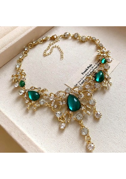 Sevgililer Günü Hediyesi Yıl Hediyesi Retro Kare Desenli Elmaslı Kolye Seti Saray Stili Zarif Klavikula Kolyesi (Yurt Dışından)