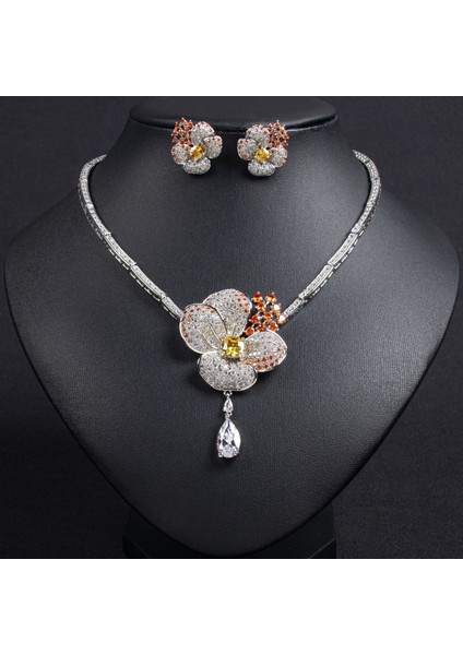 Çiçekli Kolye Küpe Seti, Yüksek Kali Niche Lüks Gelinlik Takısı, Sevgililer Günü Hediyesi (Yurt Dışından)