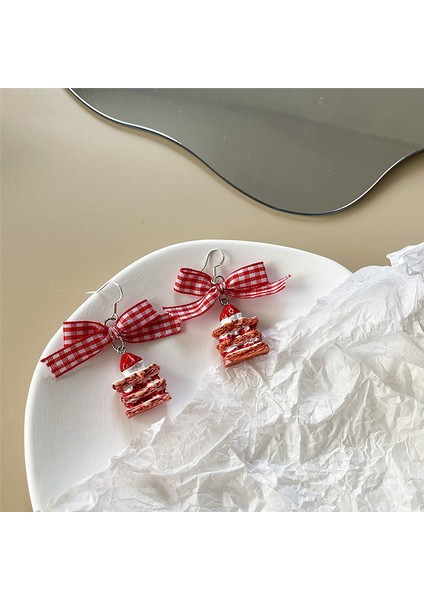 Karikatür Küçük Pasta Çilekli Şekerli Kulak Kancalı Sevimli Genç Kız Küpe Tatlı Fiyonk Küpe (Yurt Dışından)