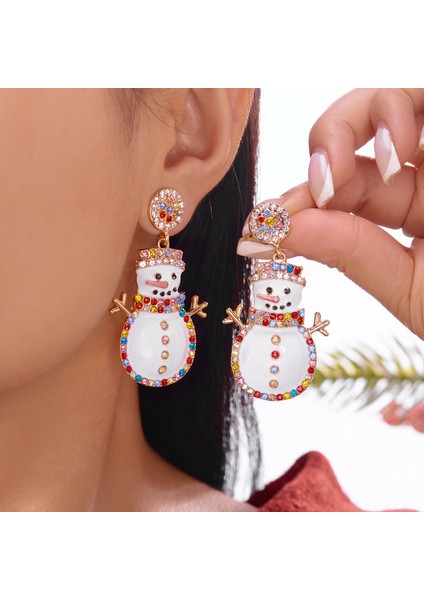 Noel Ağacı Kar Tanesi Zil Küpeleri Model Geyik Baston Halkaları Renkli Ziller Noel Püsküllü Küpeler (Yurt Dışından)