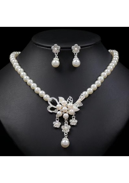 Süper Parlayan Inci Gelin Kolye Küpe Iki Parçalı Set (Yurt Dışından)