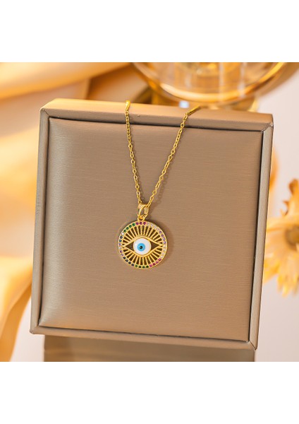 Yeni Yıl Hediyesi Mavi Şeytan Gözü Kolye Titanyum Çelik Gerdanlık (Yurt Dışından)
