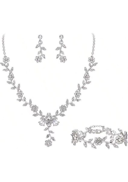 Sevgililer Günü Hediyesi Model Gelin Yapay Elmas Damla Kolye Küpe Takı Seti Kadın Davet Elbisesine Uygun Aksesuar (Yurt Dışından)