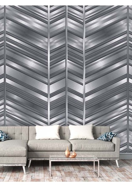 Siyah Ahşap Zigzag Desenli Isı ve Ses Yalıtımlı Sağlıklı Tekstil Duvar Kağıdı