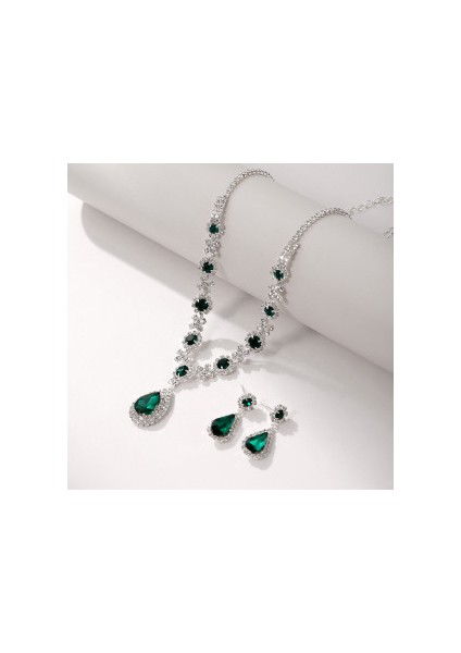 Sevgililer Günü Hediyesi Yeni Moda Lüks Şık Damla Taş Kolye Küpe Seti, Moda Mavi Takılar, Gece Yemeği Aksesuarları (Yurt Dışından)