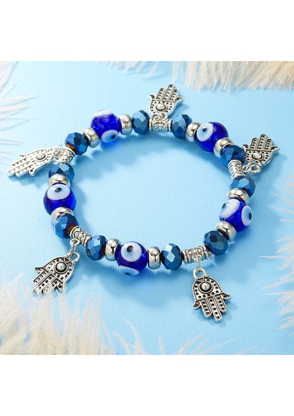 Şeytani Göz Bilekliği Fatima El Mavi Göz Boncuklu Avuç Bileklik Esnek Bileklik (Yurt Dışından)