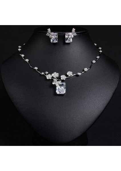 Kırmızı Yakut Kolye Küpe Seti, Sade, Uyumlu, Moda Kare Zirkon Kolye (Yurt Dışından)