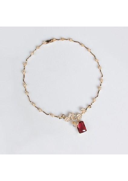 Kırmızı Yakut Kolye Küpe Seti, Sade, Uyumlu, Moda Kare Zirkon Kolye (Yurt Dışından) modelleri