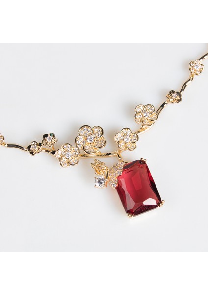 Kırmızı Yakut Kolye Küpe Seti, Sade, Uyumlu, Moda Kare Zirkon Kolye (Yurt Dışından) fırsatları