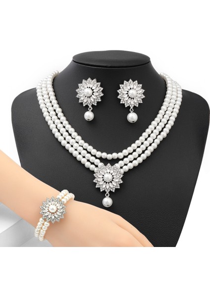 Çiçekli Inci Kolye Seti Kadın Modeli Üç Parça, Düğün ve Gece Yemekleri Için Fabrikadan Direkt Satış (Yurt Dışından)