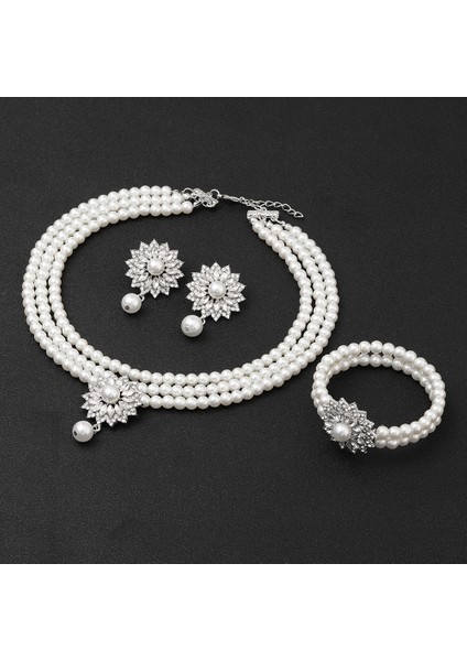 Çiçekli Inci Kolye Seti Kadın Modeli Üç Parça, Düğün ve Gece Yemekleri Için Fabrikadan Direkt Satış (Yurt Dışından) fiyatları