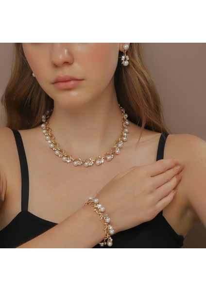 Inci Kolye, Küpe ve Bileklik Seti, Kadınlar Için Zarif Kuşakzinciri (Yurt Dışından)