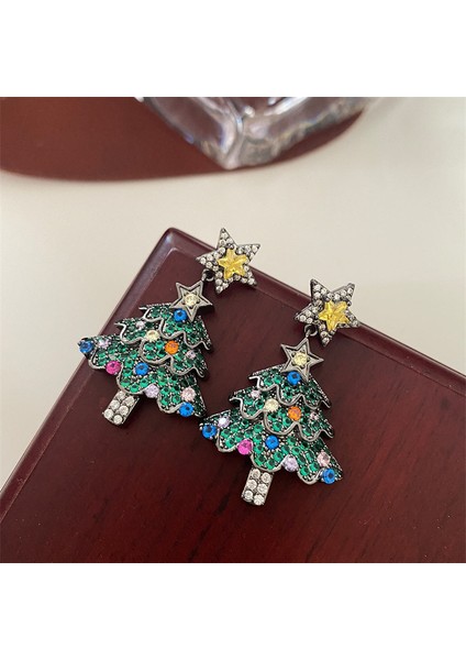 Küpeleri, Hafif Lüks ve Karmaşık Tasarım, Kadınlar Için Noel Serisi, Yılbaşı Ağacı Şeklinde Elmas Işlemeli Küpe, Sonbahar-Kış Dönemi Için Tatlı Atmosferli Aksesuar (Yurt Dışından)