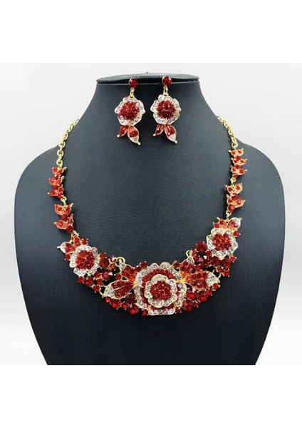 Kolye Klavikulazinciri Kısa Kadın Dekoratif Kolye Çiçekli Yapay Elmaslı Alaşım Takı Seti (Yurt Dışından)