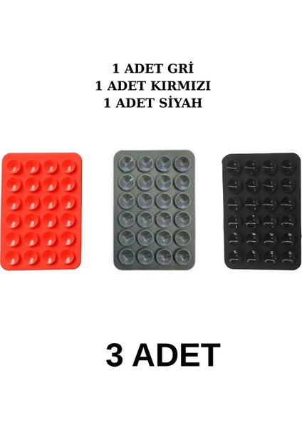 Silikon Vantuzlu Telefon Tutacağı 24 Vantuzlu 3 Lü Paket Yapışkanlı Cep Telefonu Tutucu 3 Renk Akrob
