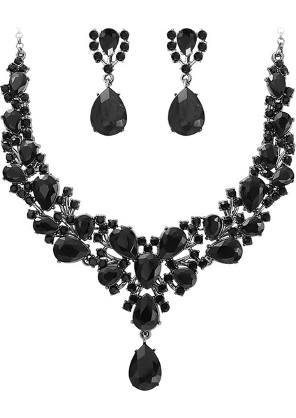 Avrupa-Amerika Yapay Elmaslı Gelin Kolye Küpe Seti (Yurt Dışından)