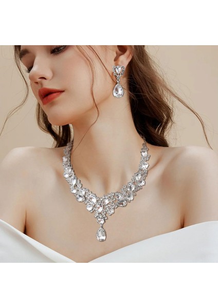 Avrupa-Amerika Yapay Elmaslı Gelin Kolye Küpe Seti (Yurt Dışından) modelleri