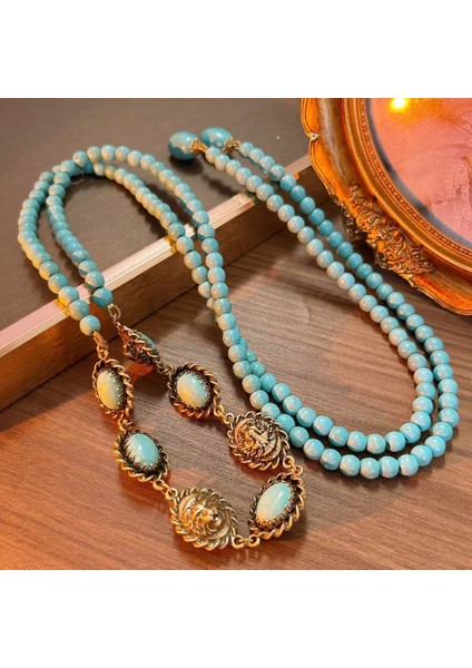 Bohem Mavisi Turkuaz Sonbahar/kış Uzun Örgü Kolye, Etnik Tarz Kolye (Yurt Dışından)