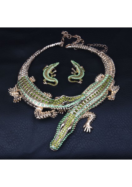 Retro A Tılı Timsah Kolye Küpe Seti (Yurt Dışından)