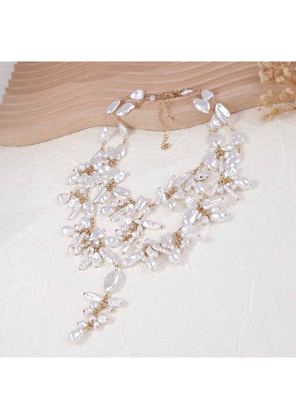 Şık, Özel Tasarım, Yapay Inci Kolye, Zarif Katmanlı Barok Tarzı Kadın (Yurt Dışından)