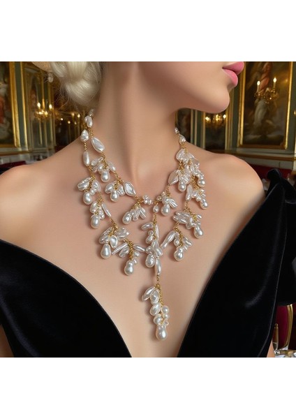 Şık, Özel Tasarım, Yapay Inci Kolye, Zarif Katmanlı Barok Tarzı Kadın (Yurt Dışından) fiyatları
