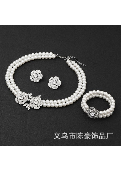 Aksesuarlar Inci Çiçek Kolye Bileklik Küpe Üç Parça Set (Yurt Dışından)
