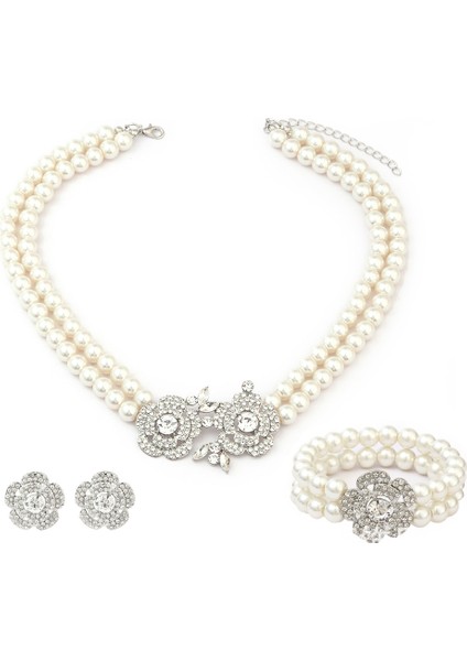 Aksesuarlar Inci Çiçek Kolye Bileklik Küpe Üç Parça Set (Yurt Dışından) modelleri