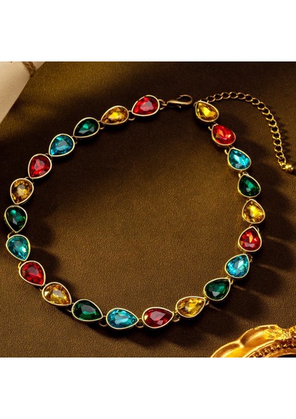 Damla Cam Kristal Dopamin Kolye, Saray Stili Retro Klavikulazinciri, Yüksek Kali Küpe (Yurt Dışından)