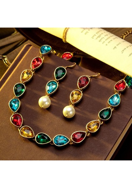 Damla Cam Kristal Dopamin Kolye, Saray Stili Retro Klavikulazinciri, Yüksek Kali Küpe (Yurt Dışından) fiyatları