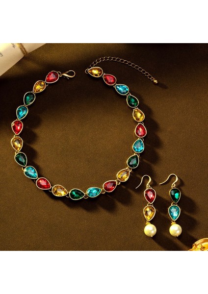 Damla Cam Kristal Dopamin Kolye, Saray Stili Retro Klavikulazinciri, Yüksek Kali Küpe (Yurt Dışından) modelleri