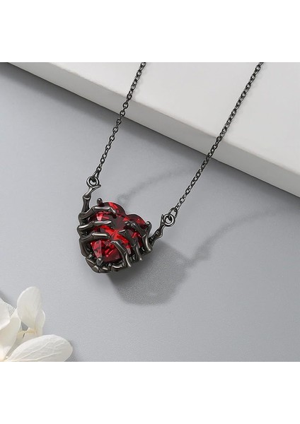 Retro Moda Tasarım Ilgi Çekici Punk Tarzı Özel Koyu Kırmızı Kalp Şeytan Pençesi Kolye (Yurt Dışından) modelleri
