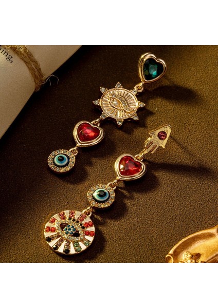 Zarif, Gösterişli Çiçekli Göz Avize Küpe, Renkli Retro Saray Tarzı, Lüks Kolye (Yurt Dışından) fırsatları