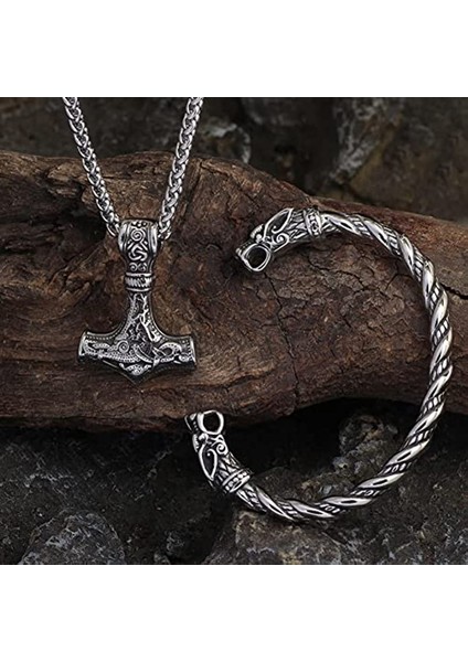 Retro Runa Çekiç Kolye Kurt Kafalı Bileklik Seti (Yurt Dışından) fiyatları