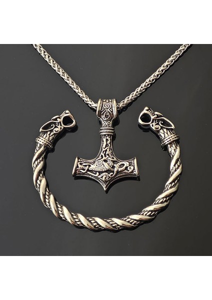 Retro Runa Çekiç Kolye Kurt Kafalı Bileklik Seti (Yurt Dışından) fırsatları