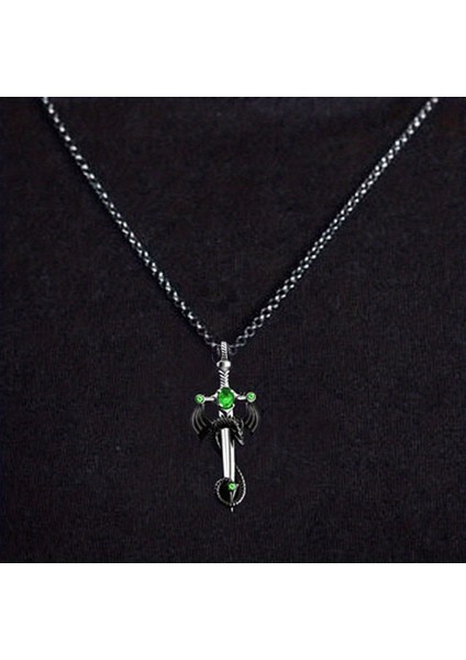 Retro Çok Renkli Taşlı Ejderha Kılıcı Paslanmaz Çelik Z珠宝r Kolye (Yurt Dışından)